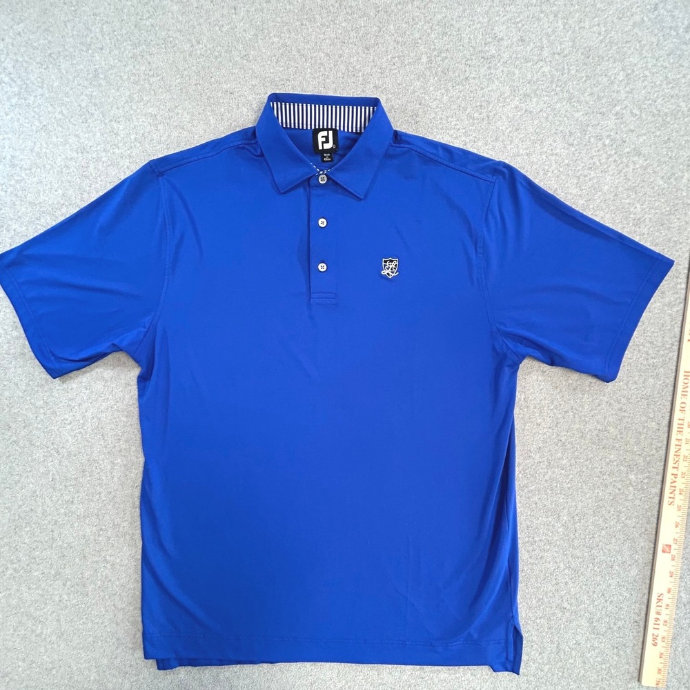 FootJoy Polo Shirt Mens XL Royal Blue Performance Short Sleeve Crest Logo Golf